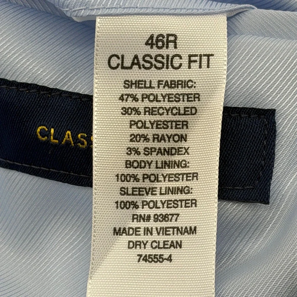 Stafford Sport Coat Mens 46R Blue Seersucker Stripe Classic Fit Stretch Blazer